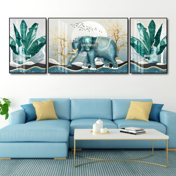 Tranh Treo Tường Nghệ Thuật Voi Xanh Tài Lộc