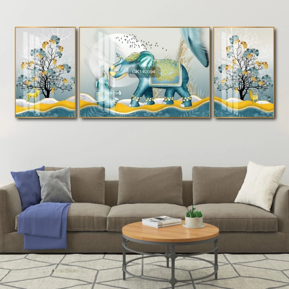 Tranh Treo Tường Nghệ Thuật Voi Xanh Tài Lộc
