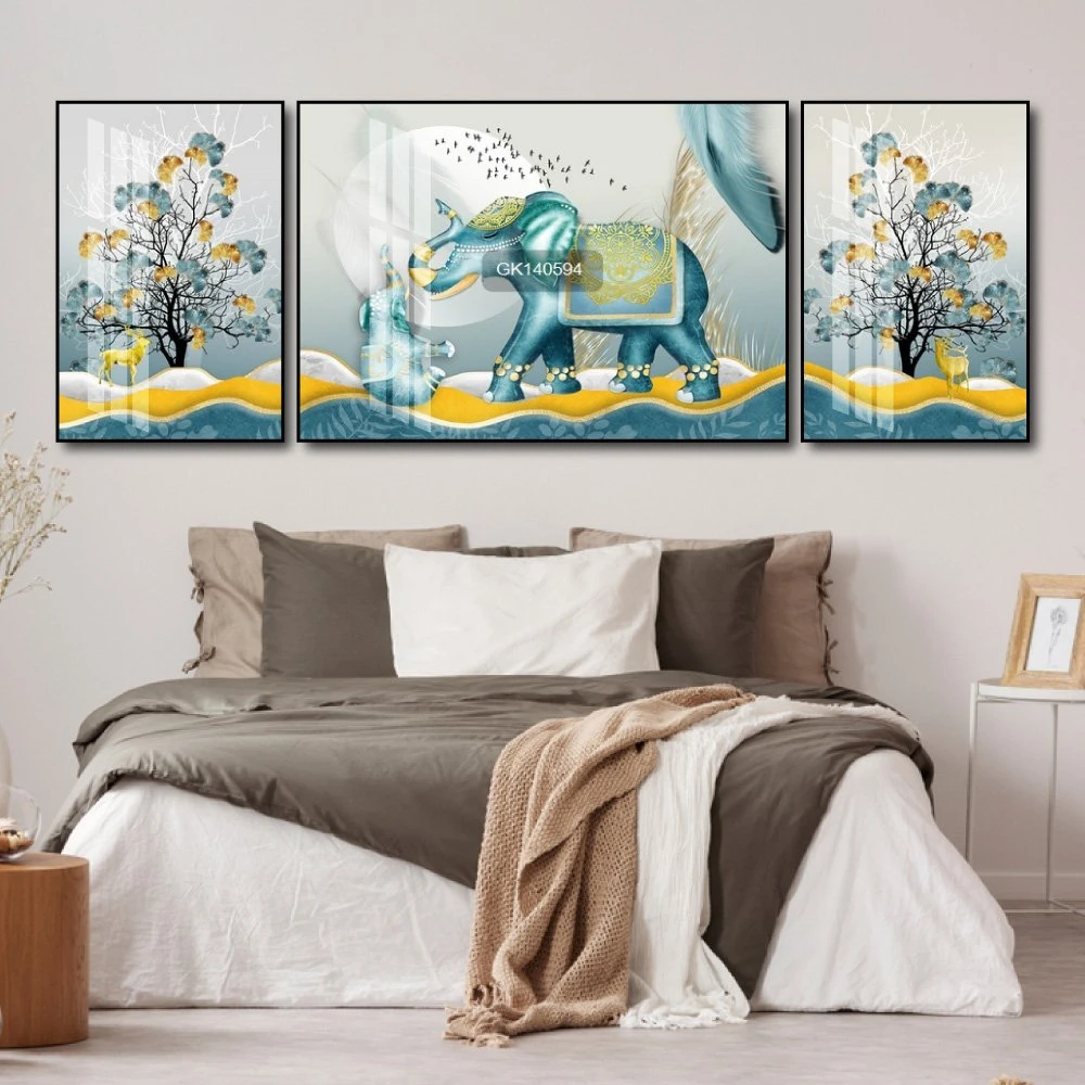 Tranh Treo Tường Nghệ Thuật Voi Xanh Tài Lộc