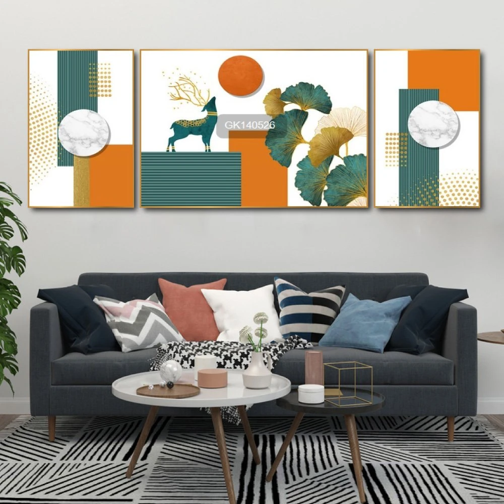 Tranh Treo Tường Nghệ Thuật Hươu Xanh Và Lá Rẻ Quạt 2