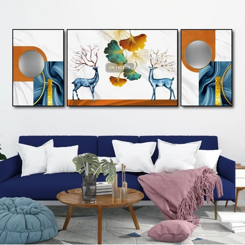 Tranh Treo Tường Nghệ Thuật Hươu Xanh Và Lá Rẻ Quạt