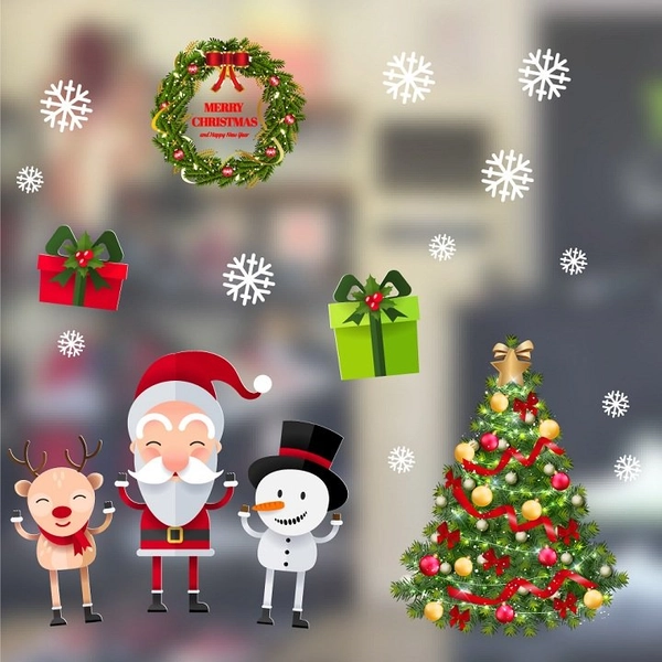 Decal Trang Trí Noel Ông Già Noel Và Cây Thông May Mắn