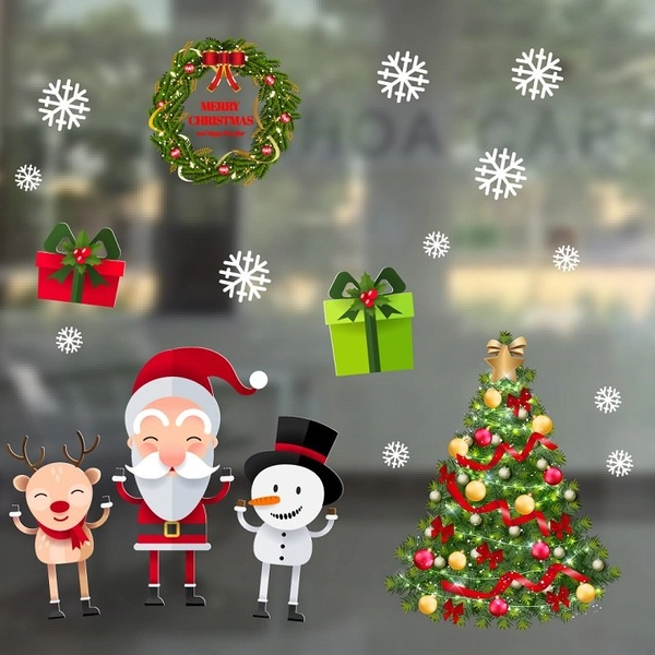 Decal Trang Trí Noel Ông Già Noel Và Cây Thông May Mắn