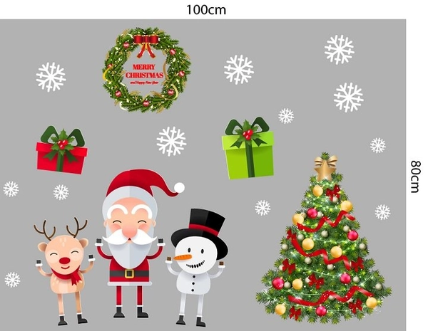 Decal Trang Trí Noel Ông Già Noel Và Cây Thông May Mắn