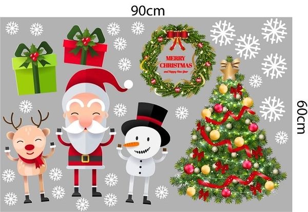 Decal Trang Trí Noel Ông Già Noel Và Cây Thông May Mắn