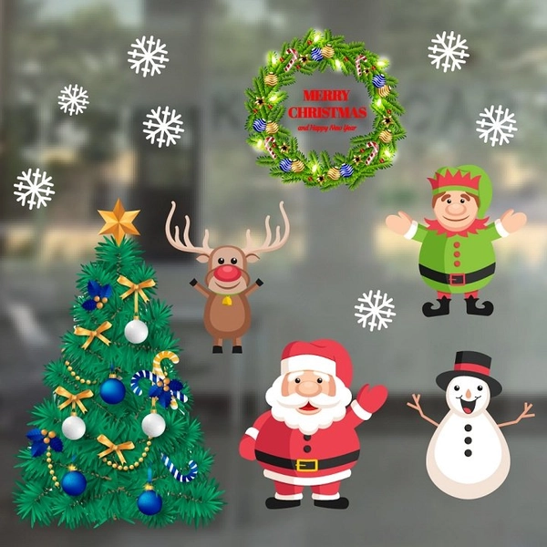 Decal trang trí noel ông già noel vui vẻ mẫu 2