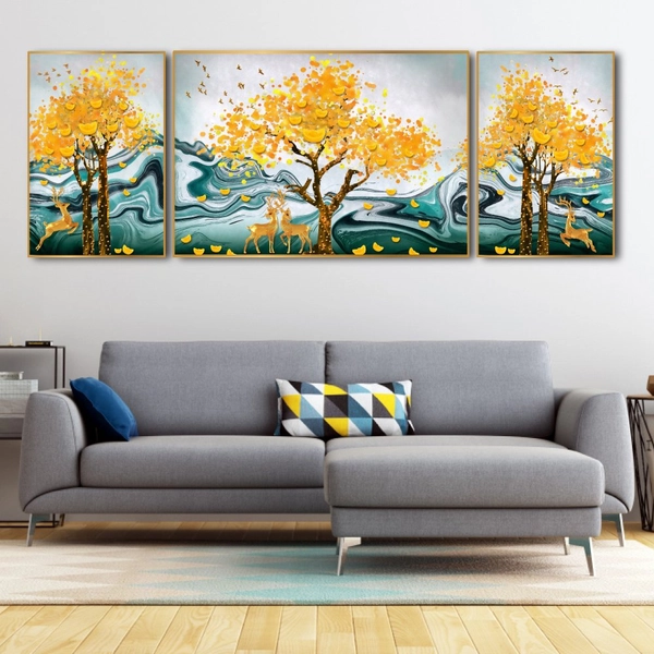 Tranh Treo Tường Hươu Và Cây Vàng Nghệ Thuật