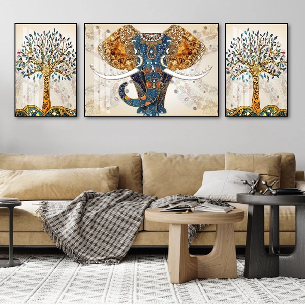 Tranh Treo Tường Nghệ Thuật Voi Xanh Tài Lộc