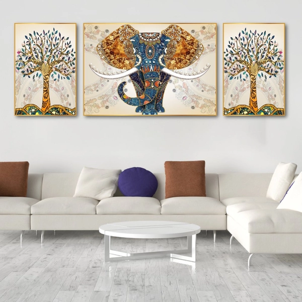 Tranh Treo Tường Nghệ Thuật Voi Xanh Tài Lộc