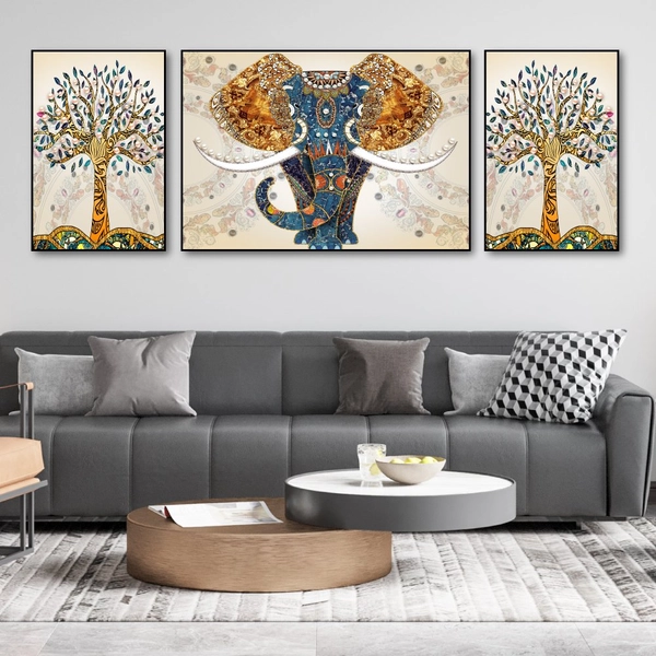 Tranh Treo Tường Nghệ Thuật Voi Xanh Tài Lộc