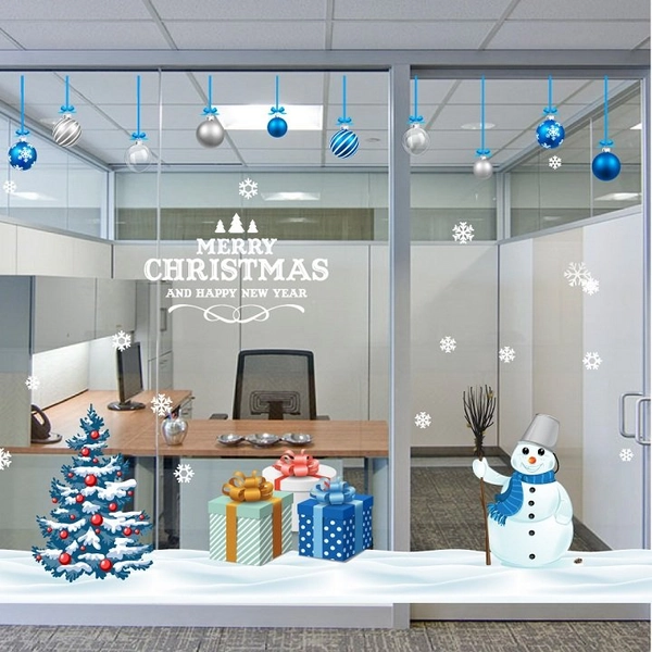 Combo decal trang trí noel cây thông noel và người tuyết chúc mừng năm mới