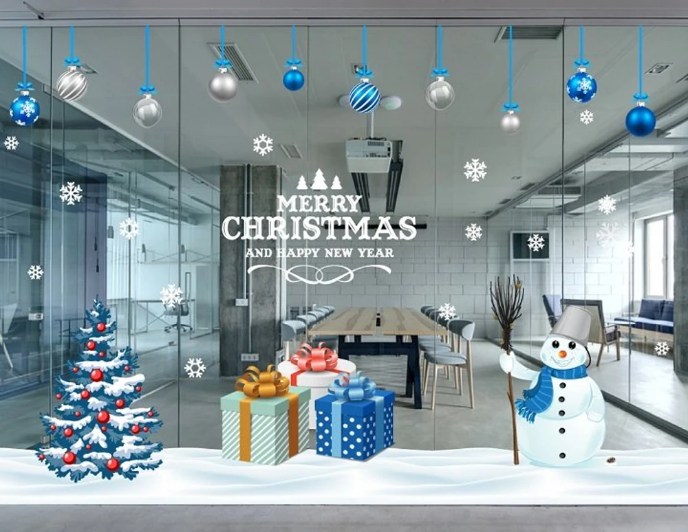 Combo decal trang trí noel cây thông noel và người tuyết chúc mừng năm mới