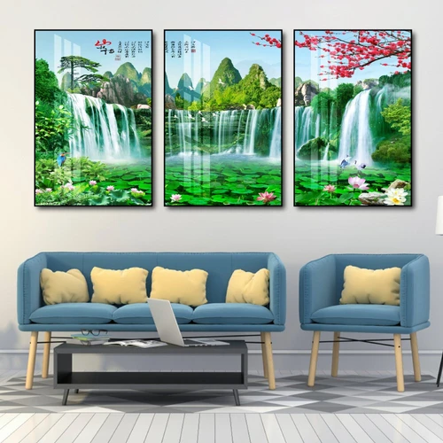 Tranh Treo Tường Thác Nước Và Hồ Sen