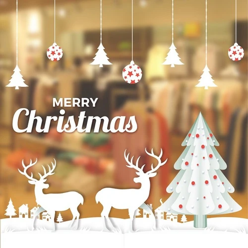 Combo decal trang trí noel đôi tuần lộc đón giáng sinh