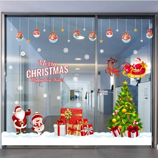 Combo decal trang trí noel giáng sinh vui vẻ năm mới hạnh phúc