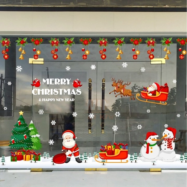 Combo decal trang trí noel xe quà đỏ may mắn