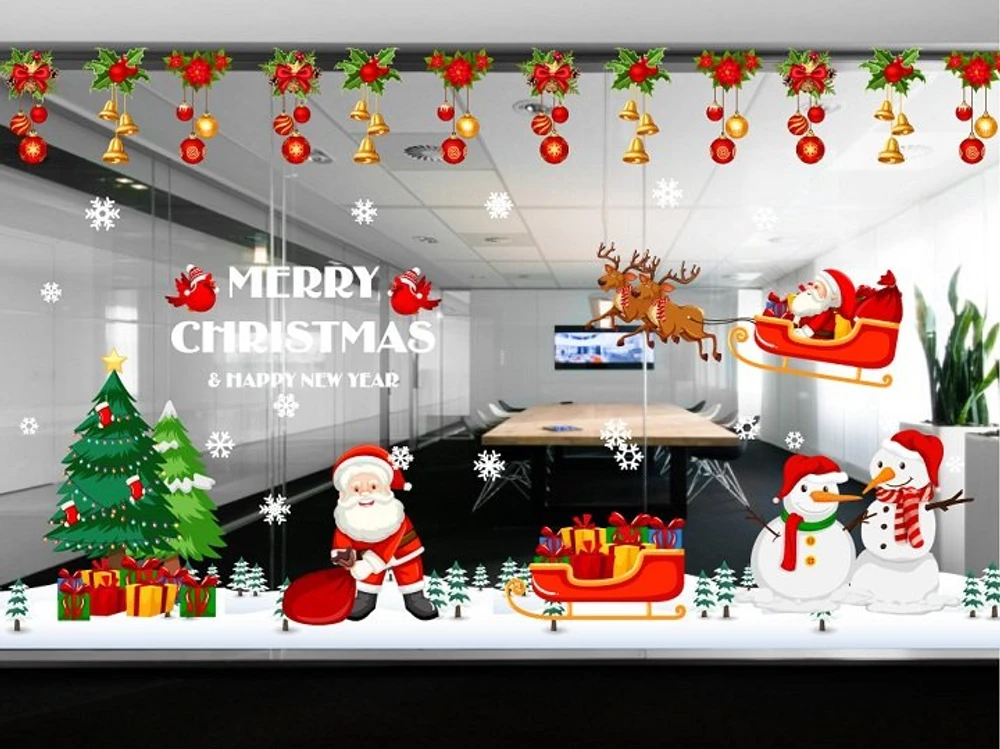 Combo decal trang trí noel xe quà đỏ may mắn