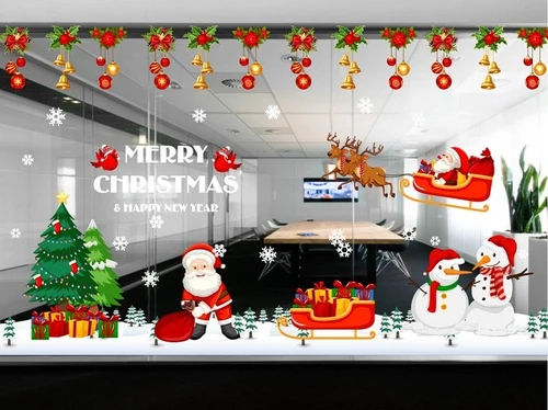 Combo decal trang trí noel xe quà đỏ may mắn