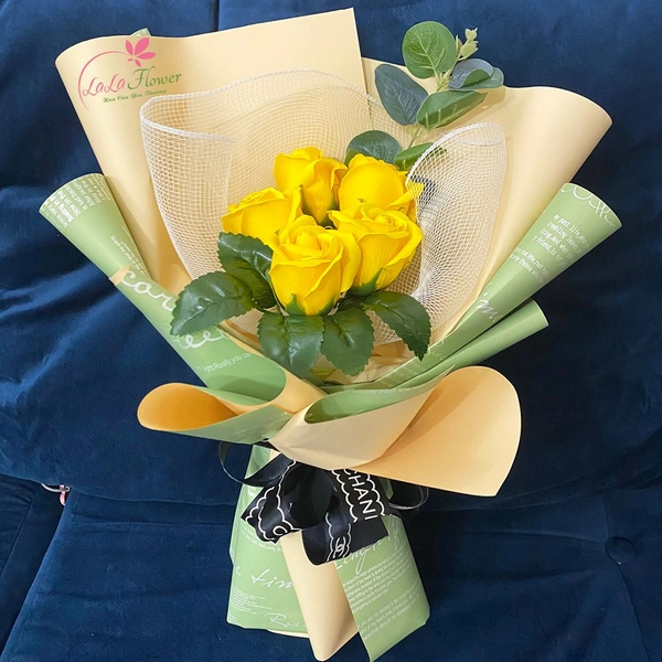 Bó hoa hồng sáp thơm 5 bông nhiều màu