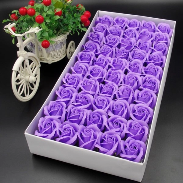 Hộp hoa hồng sáp thơm màu tím 50 bông