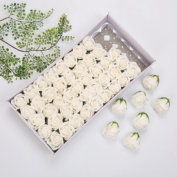 Hộp hoa hồng sáp thơm màu kem hộp 50 bông
