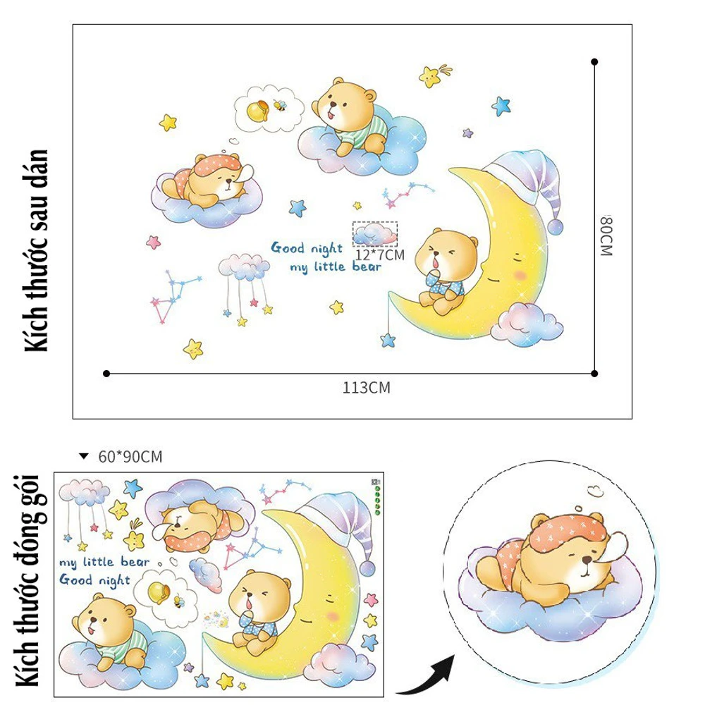 Decal dán tường bầu trời gấu bông