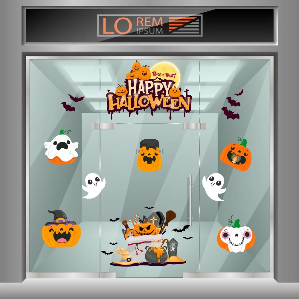 Decal trang trí Halloween combo bí ngô và bóng ma