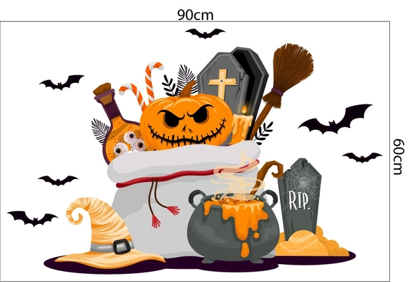 Decal trang trí Halloween combo bí ngô và bóng ma