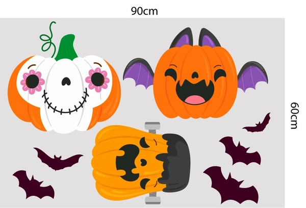 Decal trang trí Halloween combo bí ngô và bóng ma