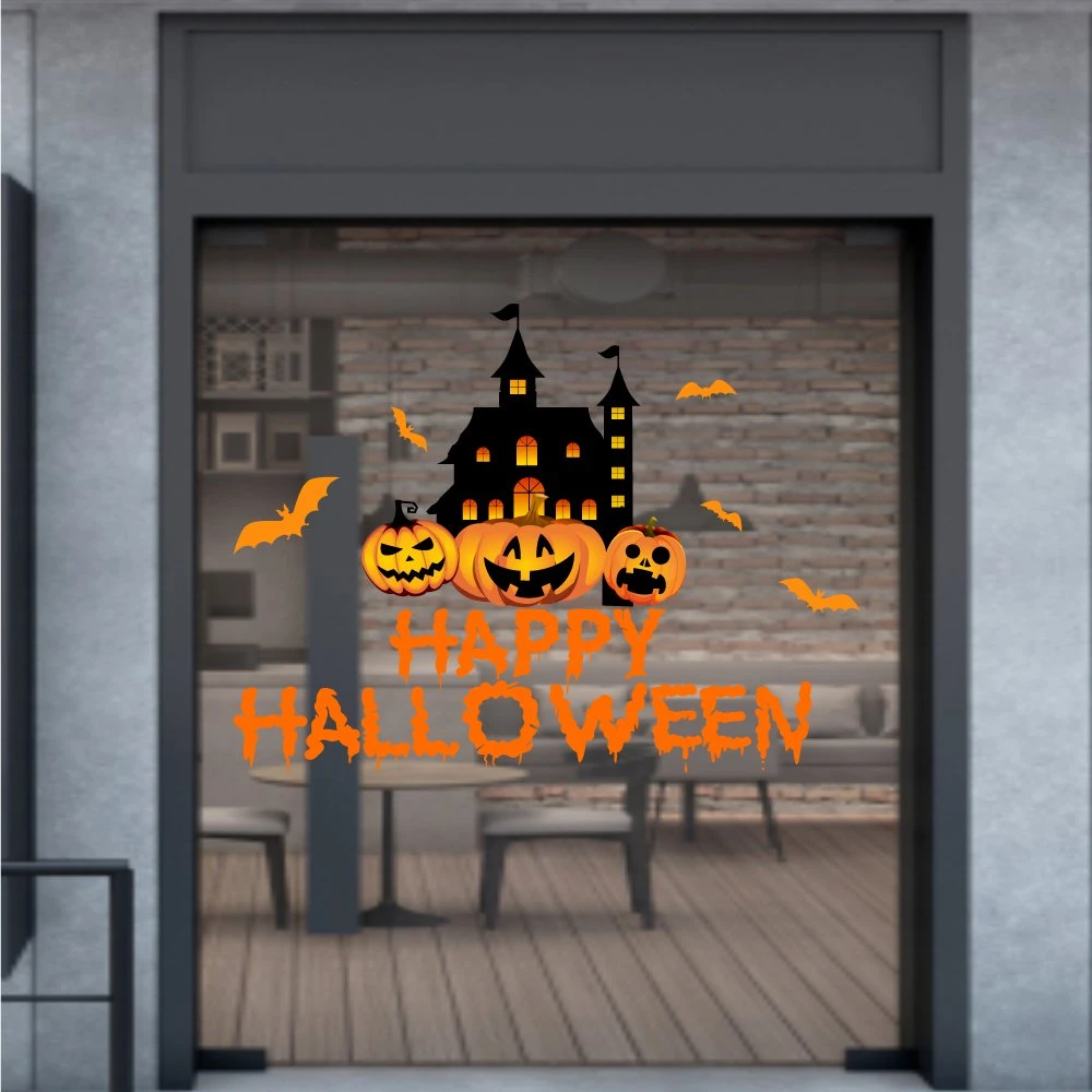 Decal trang trí halloween lâu đài và bí ngô