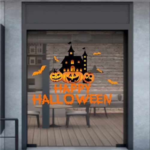 Decal trang trí halloween lâu đài và bí ngô