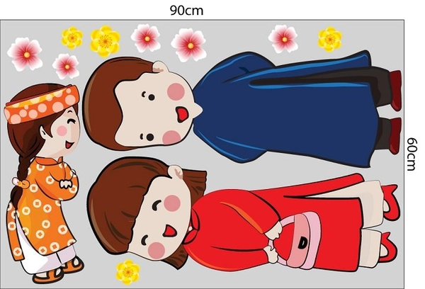 Decal trang trí tết bé vui chúc tết