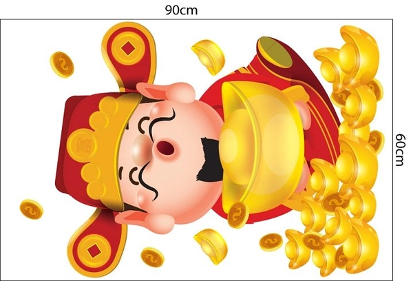 Decal trang trí tết thần tài tặng vàng ngày tết