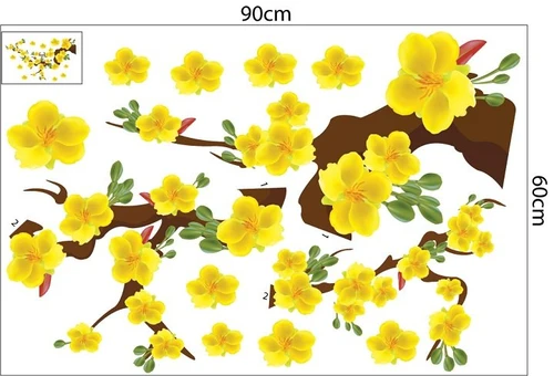 Decal trang trí tết mai vàng thịnh vượng mẫu 2