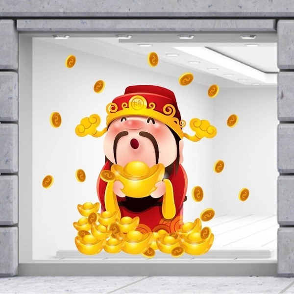 Decal trang trí tết thần tài tặng vàng ngày tết mẫu 2
