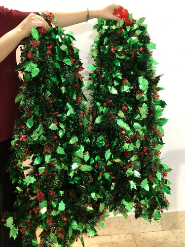 Dây chồn kim tuyến xanh lá trang trí cây thông noel