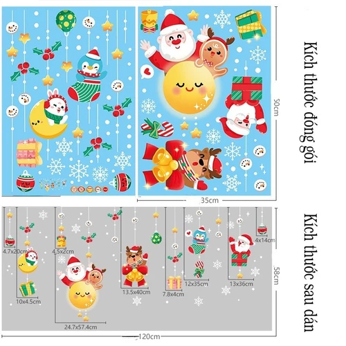 Decal trang trí noel dây treo noel và mặt trăng