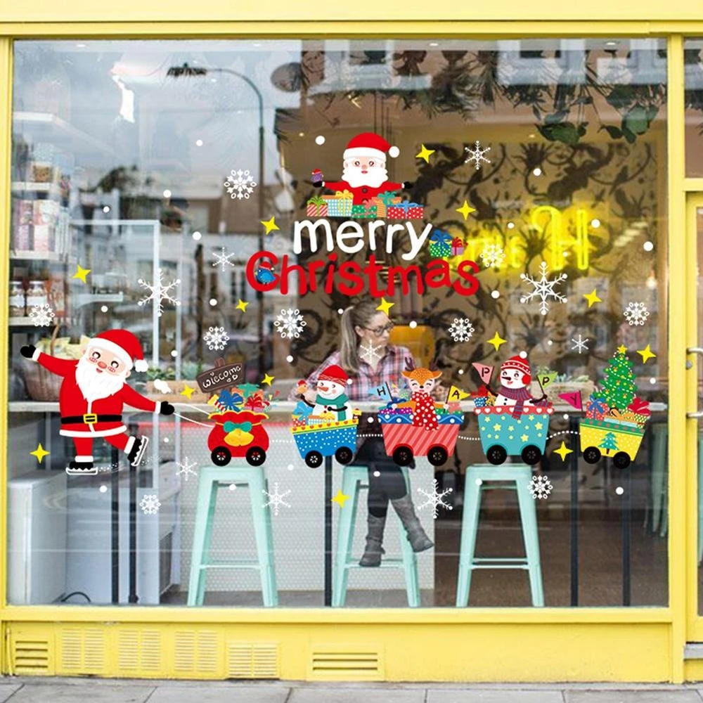 Decal trang trí noel đoàn tàu giáng sinh và merry chrismast