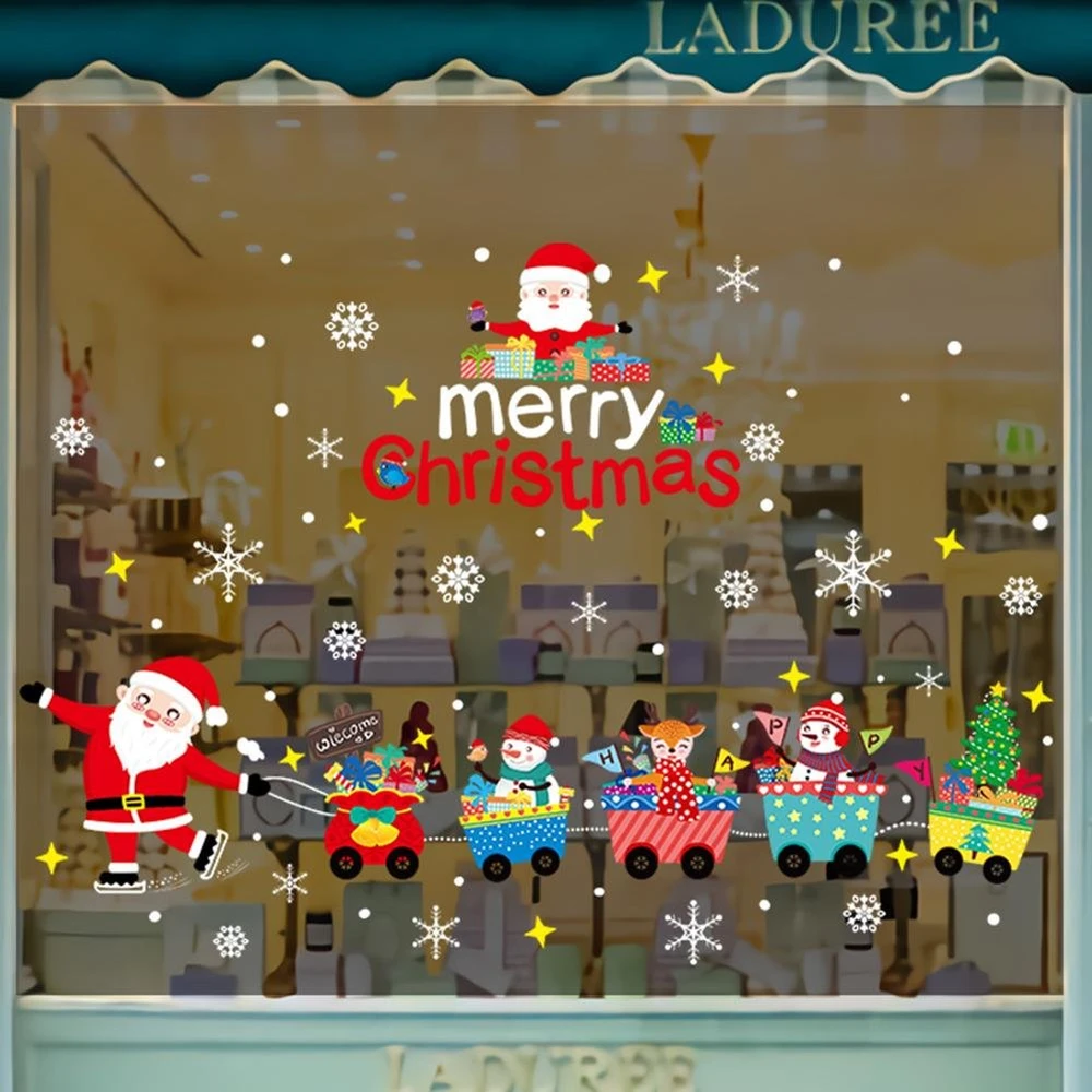 Decal trang trí noel đoàn tàu giáng sinh và merry chrismast