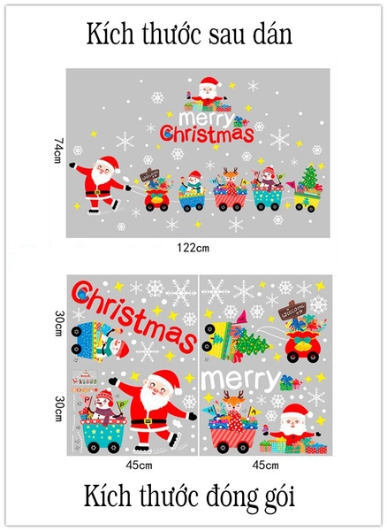 Decal tĩnh điện 2 mặt trang trí noel đoàn tàu giáng sinh và merry chrismast