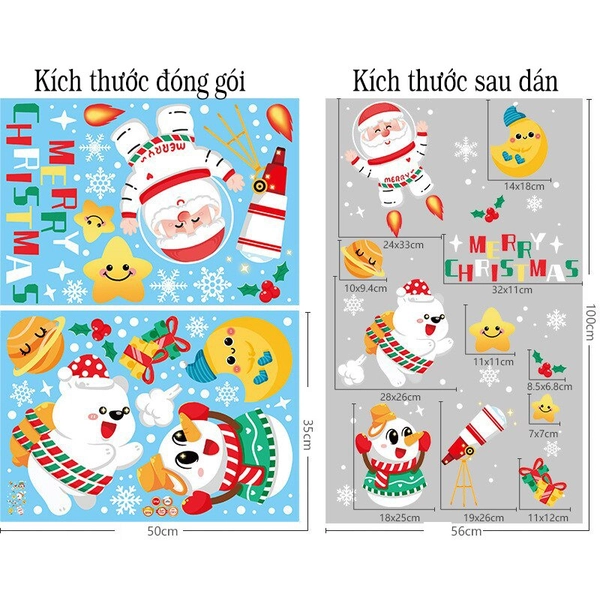 Decal tĩnh điện 2 mặt trang trí noel những người bạn giáng sinh 2