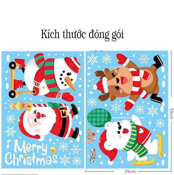 Decal tĩnh điện 2 mặt trang trí noel những người bạn giáng sinh
