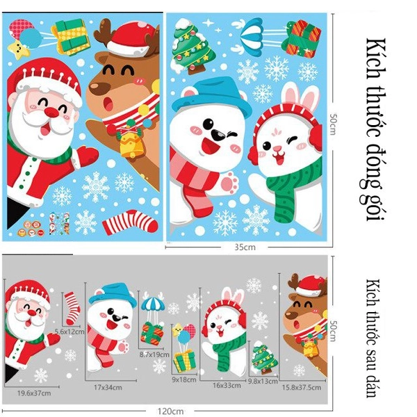 Decal 2 mặt trang trí noel những người bạn noel vẫy tay