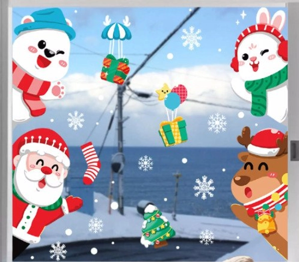 Decal 2 mặt trang trí noel những người bạn noel vẫy tay