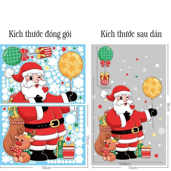 Decal trang trí noel ông già noel và bóng bay