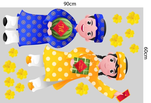 Decal Trang Trí Tết Bé Chúc Tết