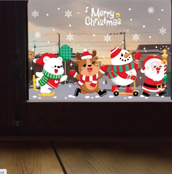 Decal tĩnh điện 2 mặt trang trí noel những người bạn giáng sinh