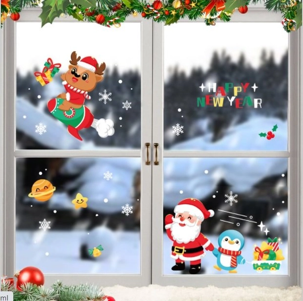 Decal tĩnh điện 2 mặt trang trí noel thiên hà giáng sinh