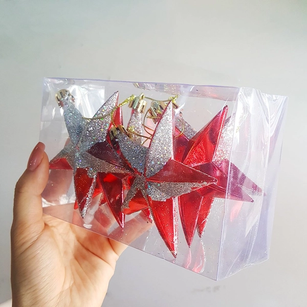 Hộp ngôi sao đỏ kim tuyến treo trang trí noel