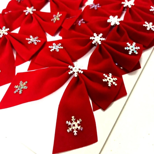 Set 10 nơ nhung đỏ bông tuyết trang trí giáng sinh
